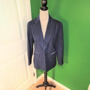 NWT Coldwater Creek Navy Atlantic Tweed Blazer with Velour Trim - Size 10